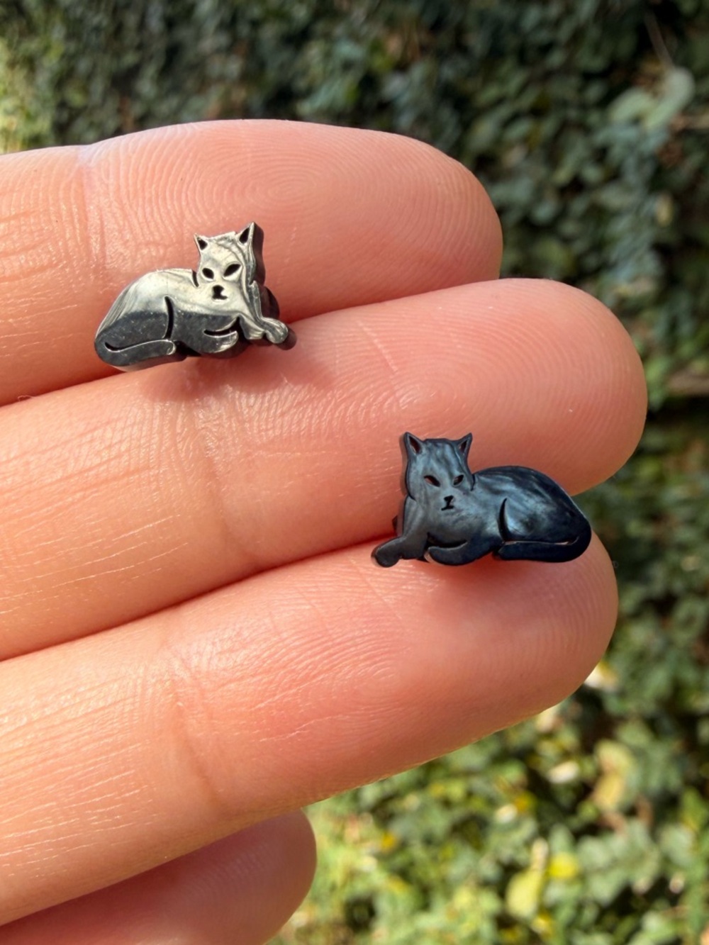 Cute Cat Stud Earrings - Black and Silver Kitty Pair